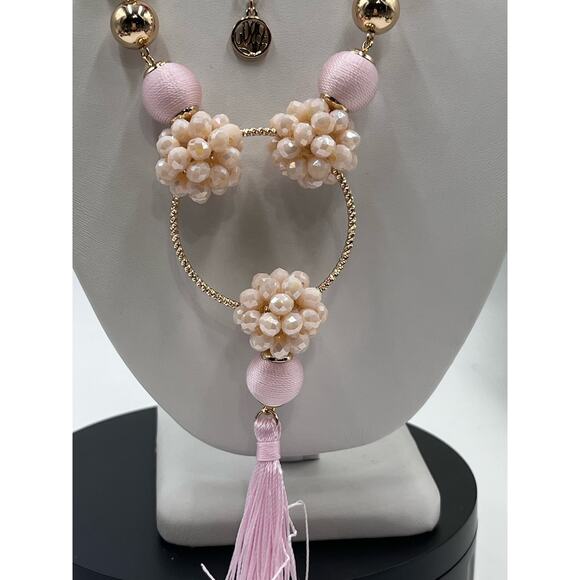 Lilly Pulitzer Light Pretty in Pink Long Beaded Tassel Statement Necklace new - Picture 2 of 8